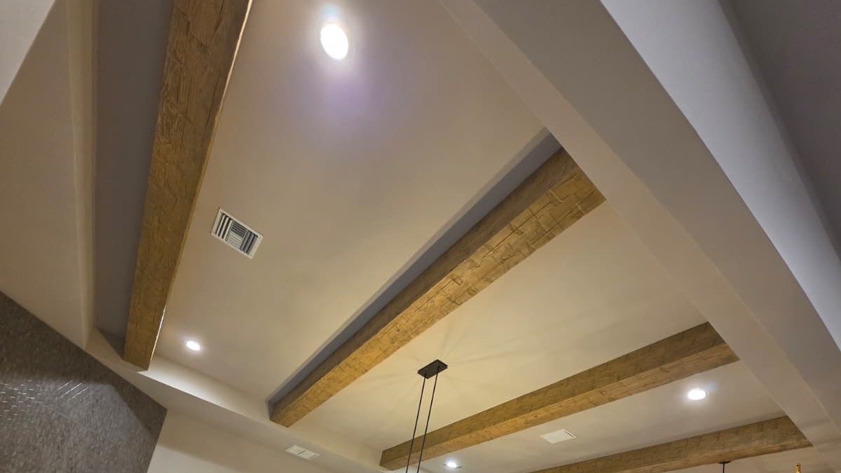 Faux wood ceiling beams installed over a great room in Orlando, FL