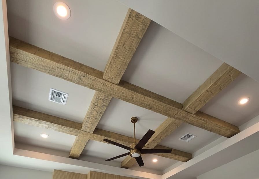 Coffered ceiling beam grid installed in an Orlando living room