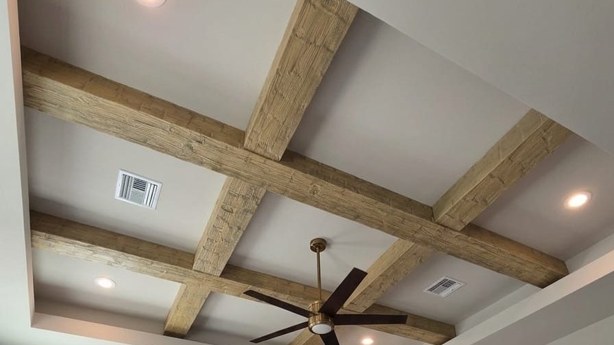 Coffered ceiling with a wood beam grid installed in an Orlando living room