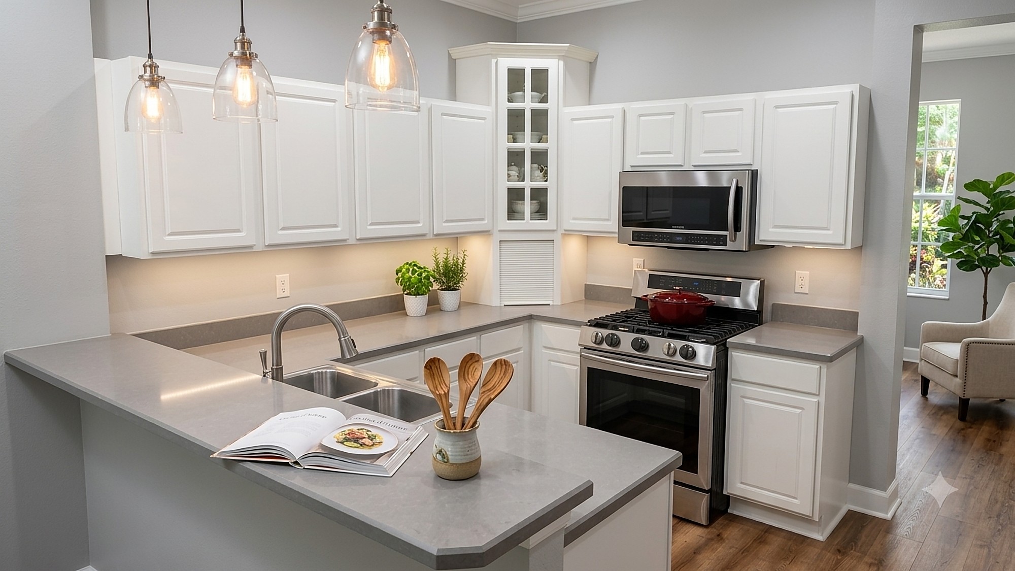 Modern white kitchen with island Orlando FL