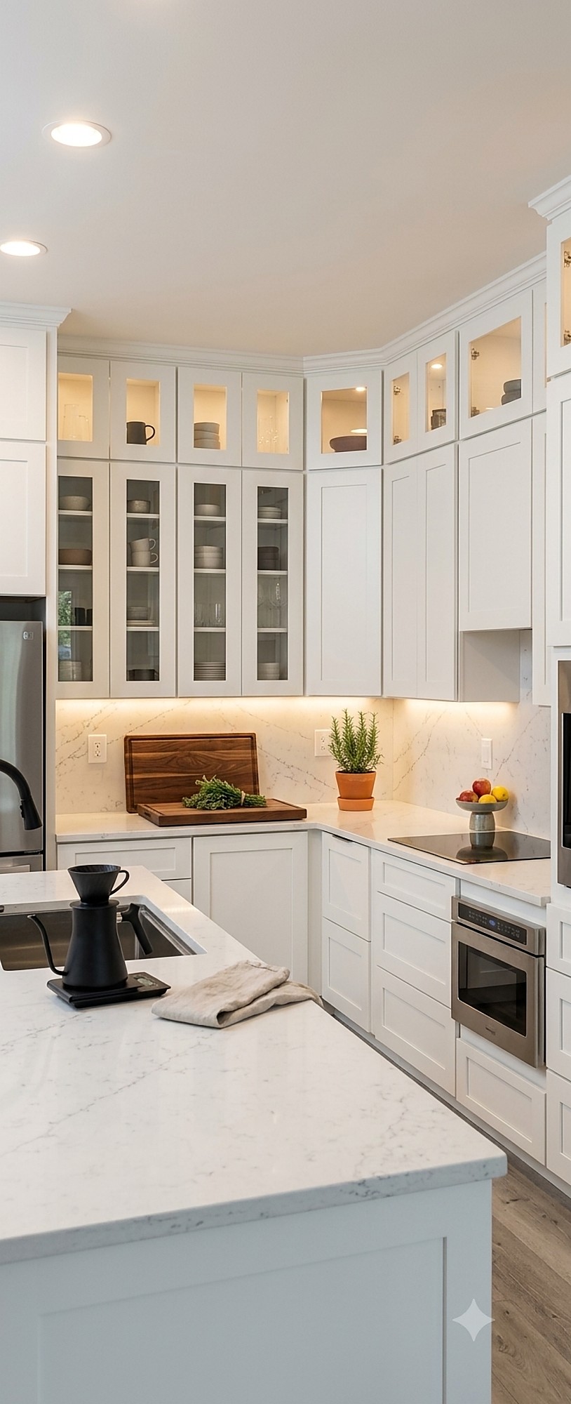 Glass-front kitchen cabinets detail
